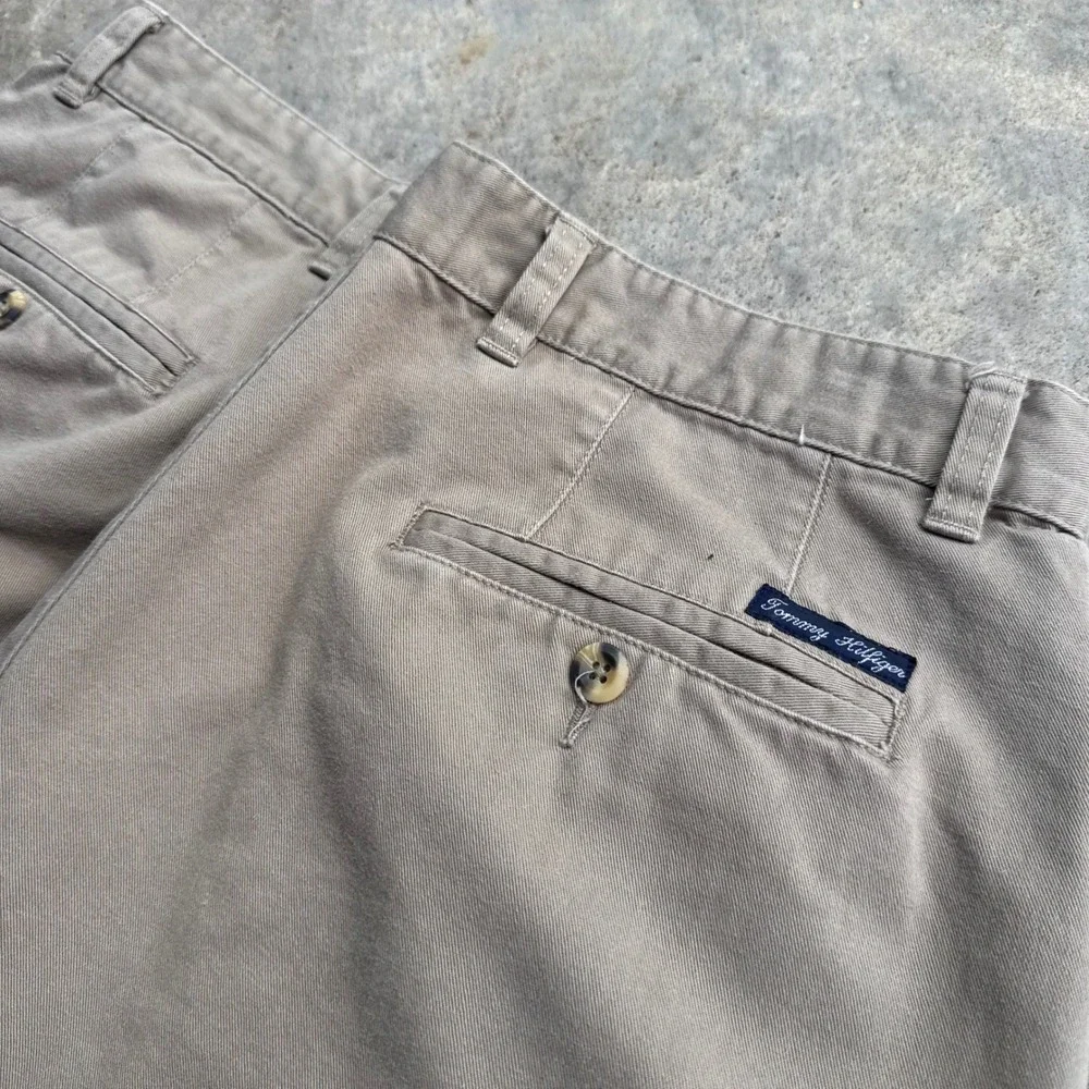 Vintage 90s Tommy Hilfiger Pleated Chino Pants Workwear Khaki 34x30 (d8)